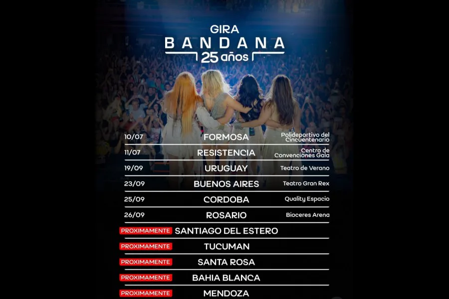Bandana confirmó que traerá su gira por los 25 años a Santiago del Estero