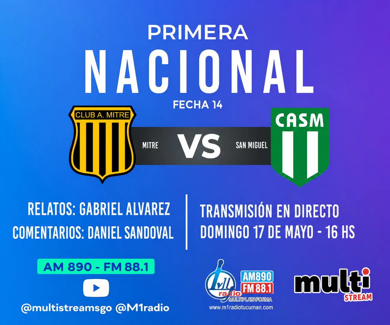 Mitre recibe a San Miguel en el barrio 8 de Abril buscando un triunfo clave con transmisión de Radio LV11