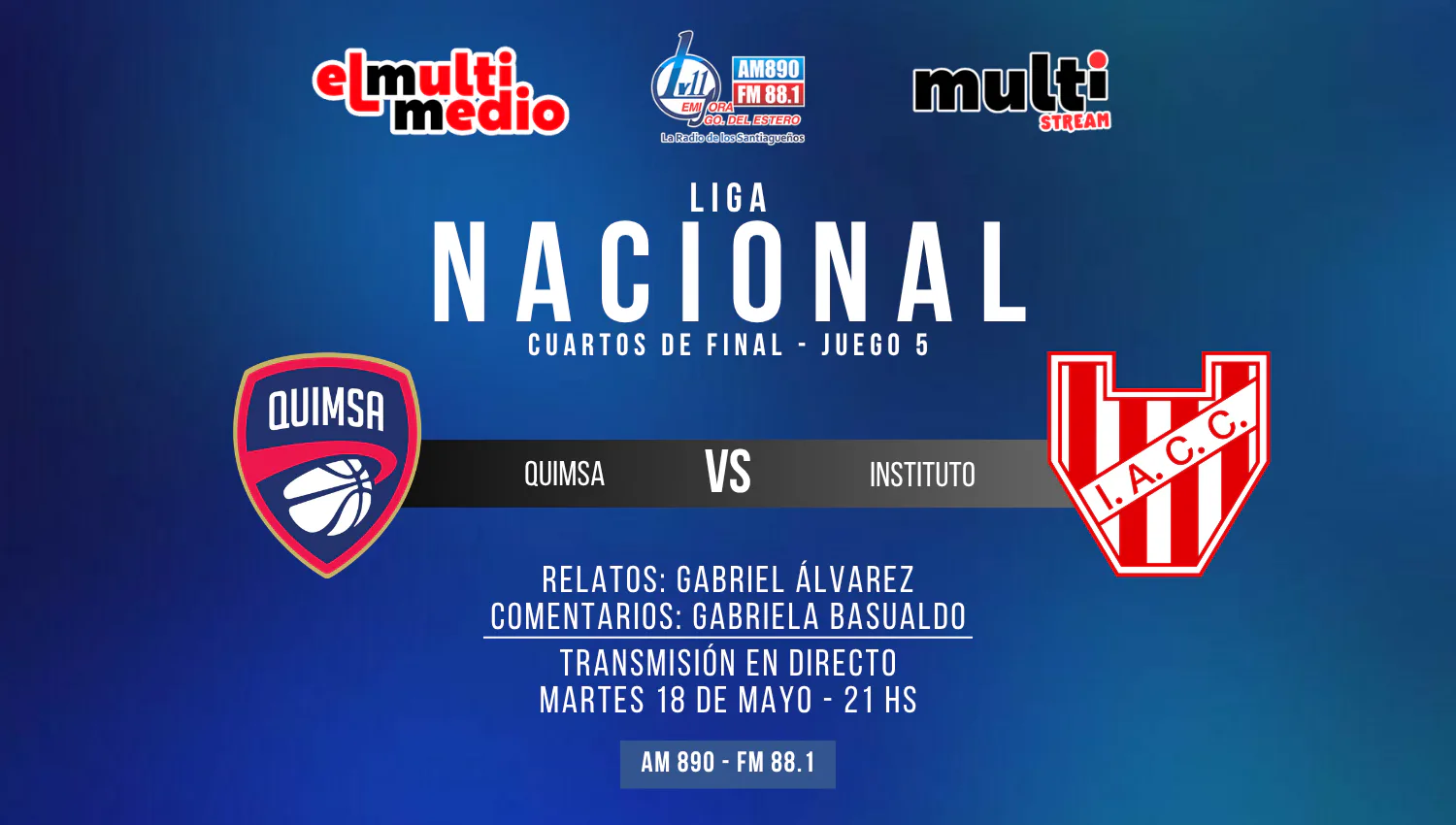 Quimsa define ante Instituto el pase a semifinales en un Estadio Ciudad que será una caldera y lo vas a vivir por LV11