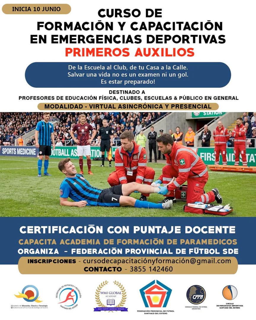 Lanzan el curso de capacitación en Emergencias Deportivas y Primeros Auxilios con puntaje docente