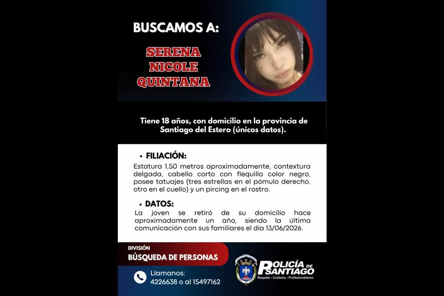 Desesperada búsqueda en Santiago del Estero: la Policía intenta localizar a una joven de 18 años