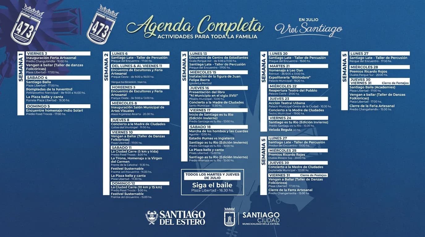 Lanzan la agenda oficial de los festejos por el 473° aniversario de Santiago del Estero: ferias, shows, deporte y tradición para todo julio