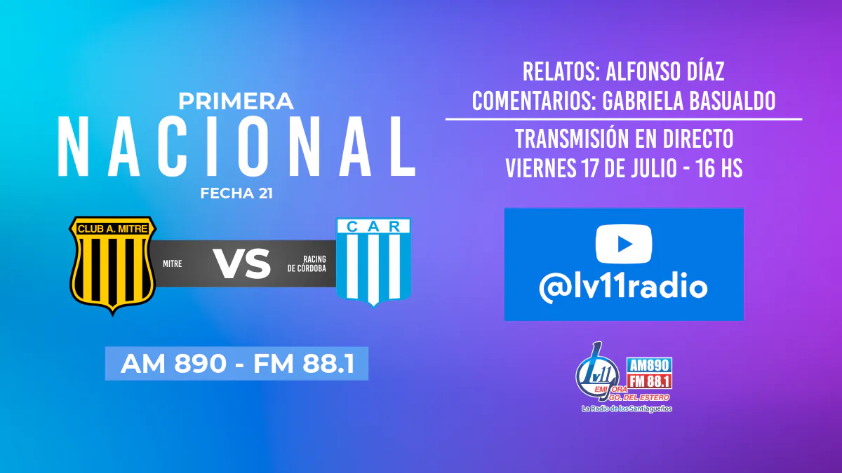 Mitre recibe a Racing de Córdoba con la urgencia de volver al triunfo y bajo la transmisión exclusiva de Radio LV11