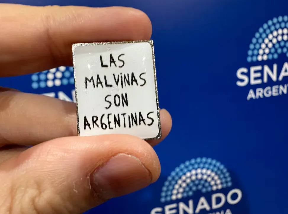 Los senadores de Unión por la Patria lucieron un pin sobre Malvinas durante el debate por la propiedad privada