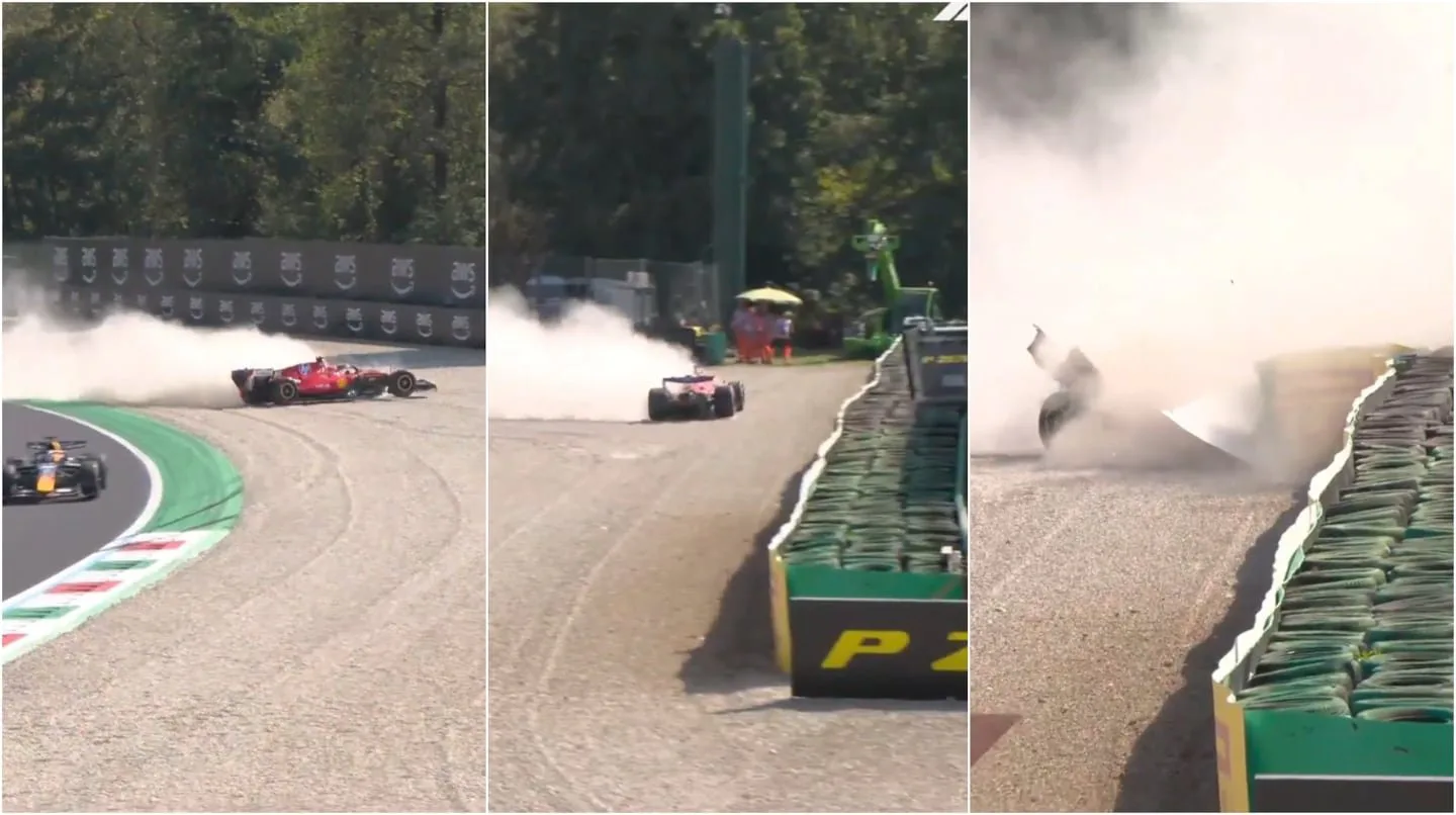 Dramático momento en Monza: Leclerc se despistó a alta velocidad y terminó contra el muro