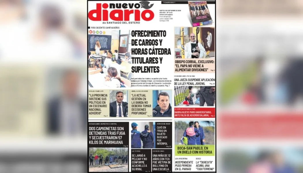 Ya salió Nuevo Diario: las noticias que marcan la agenda de este martes 8 de septiembre