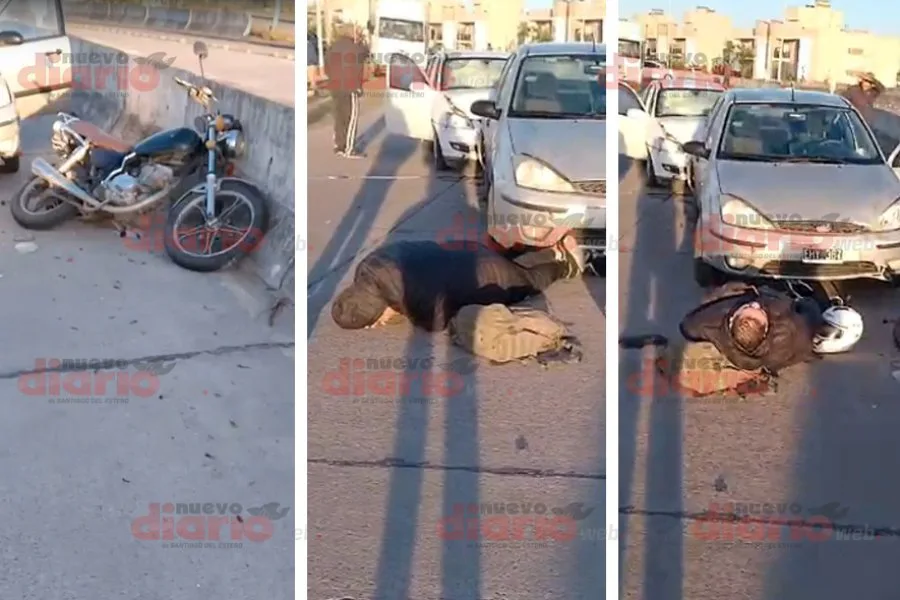 Fuerte choque dejó a un motociclista tendido sobre el asfalto en plena avenida Núñez del Prado
