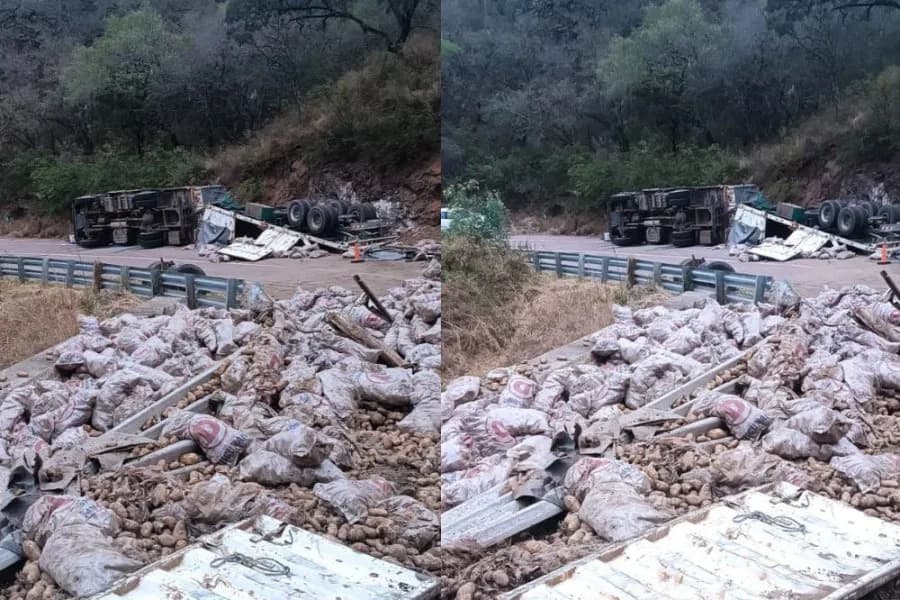 Atención conductores: un camión volcó y la Ruta 64 quedó totalmente cortada