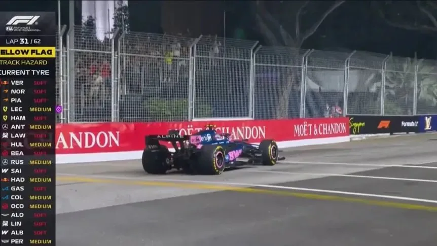 Otra pesadilla para Colapinto: su Alpine falló y abandonó el Gran Premio de Singapur