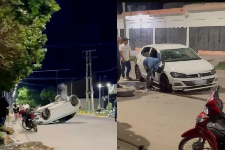 Un auto volcó en pleno centro de Frías tras perder el control y chocar contra la vereda