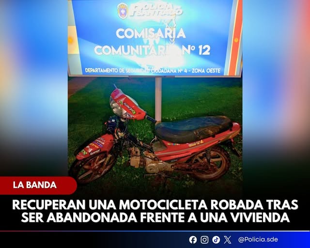 Hallan y recuperan una motocicleta robada en la ciudad de La Banda