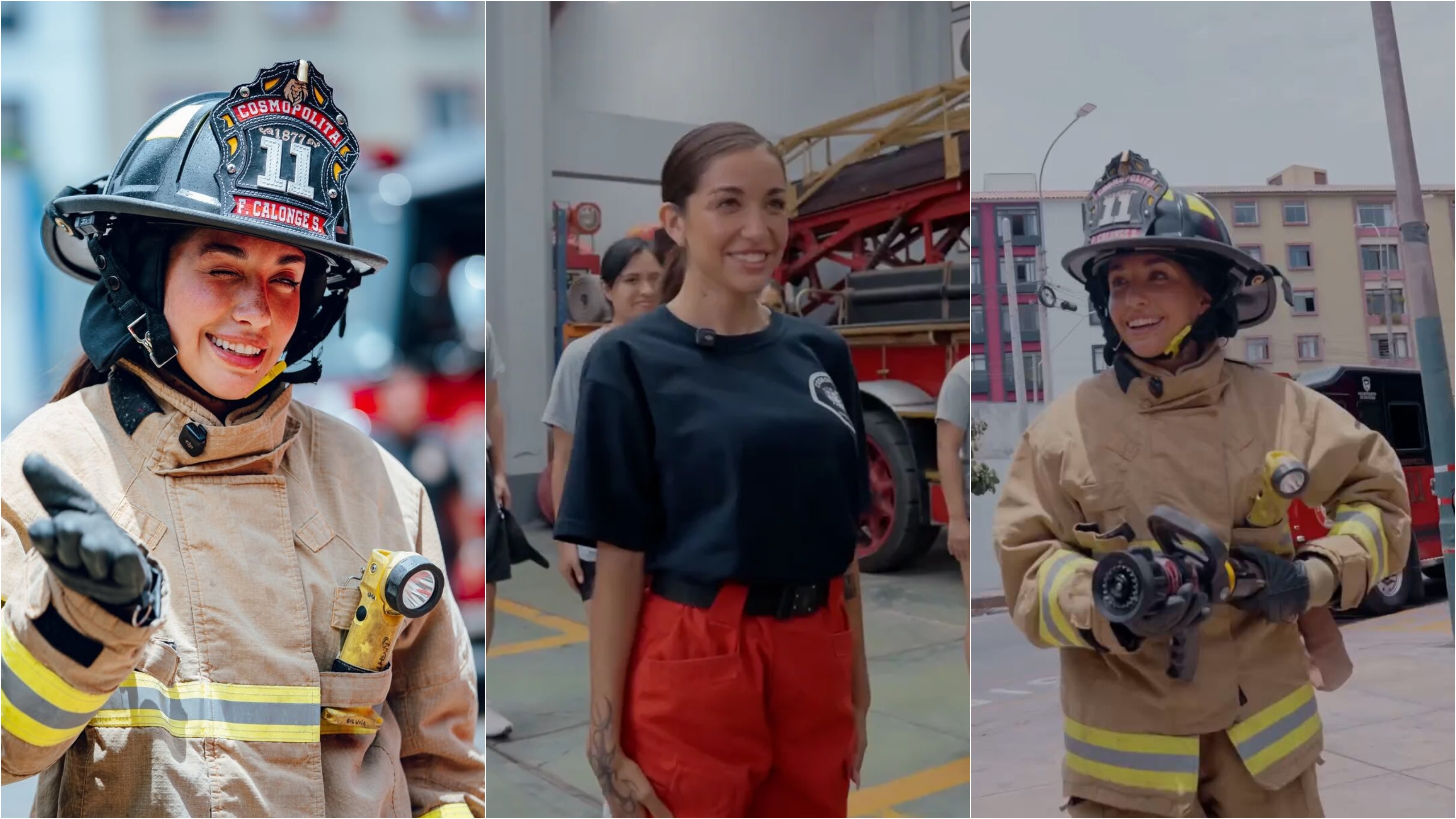 María Becerra vivió un día como bombera voluntaria en Perú y prometió: "En la próxima emergencia te rescato yo"