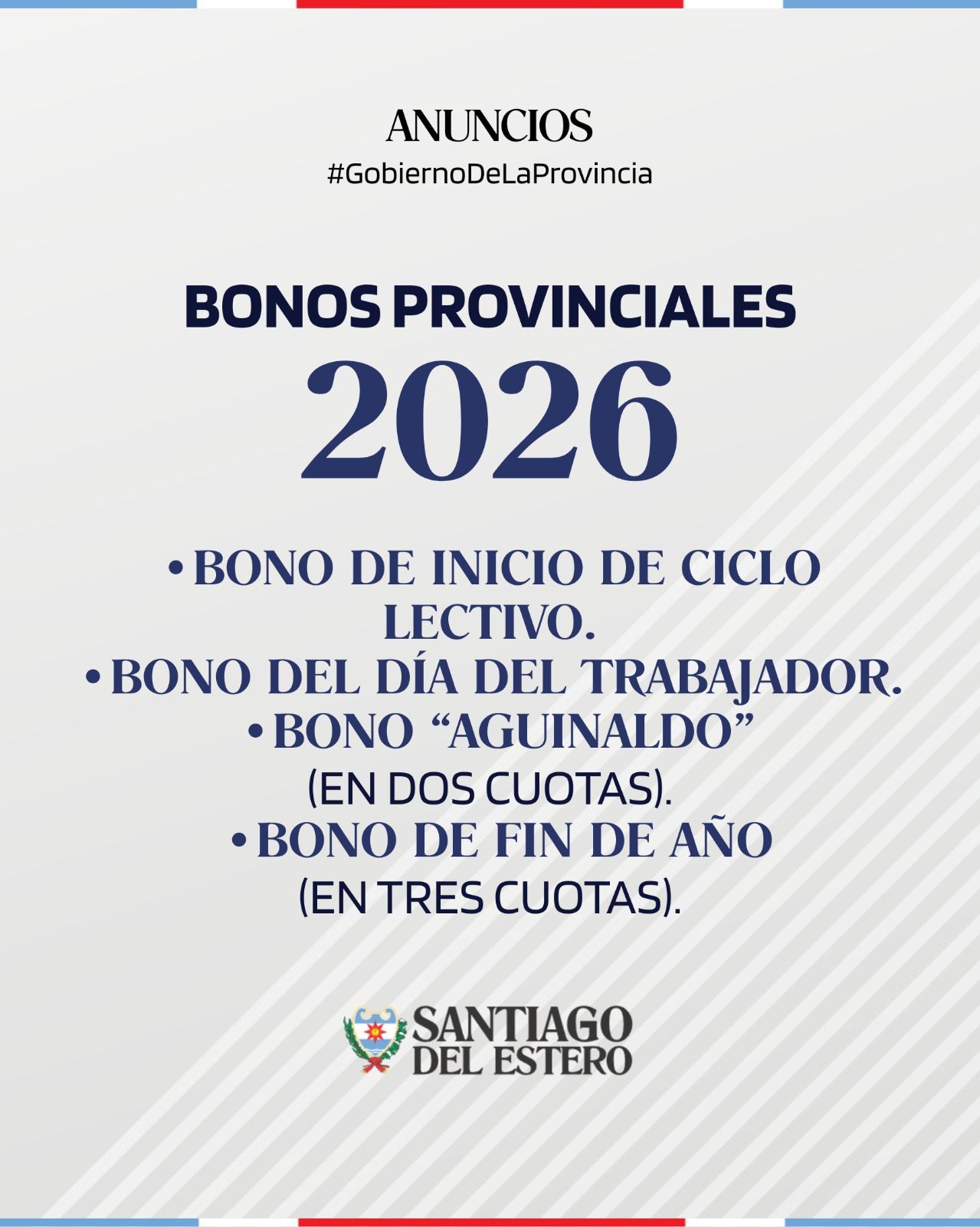 Éste es el cronograma pagos de bonos 2026 anunciado por el Gobierno de la Provincia