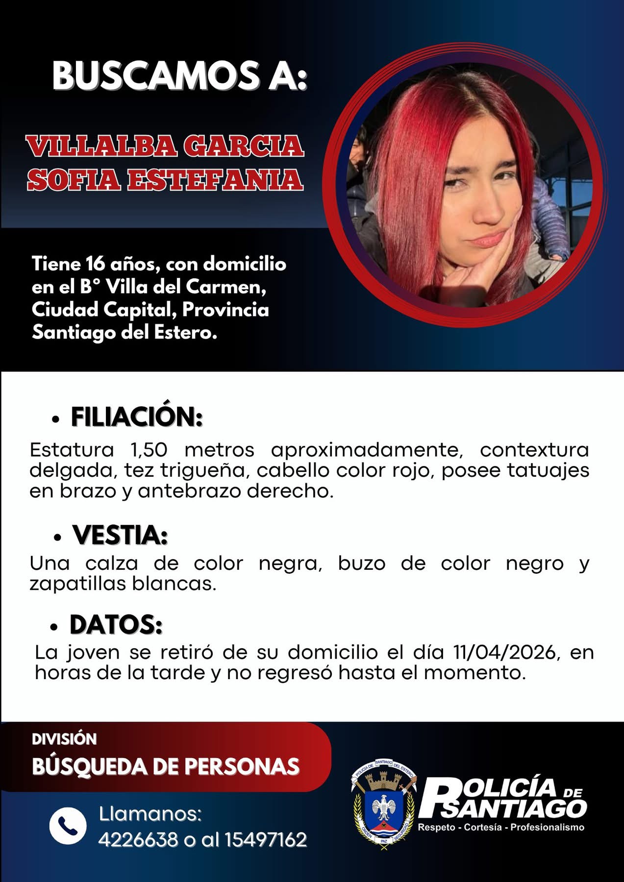 Buscan intensamente a una adolescente de 16 años desaparecida en la Capital