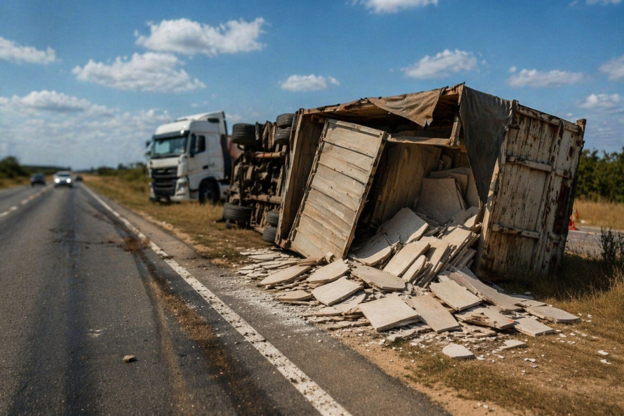 Un camión volcó su acoplado cargado con cerámica en la Ruta 34 y generó complicaciones en el tránsito