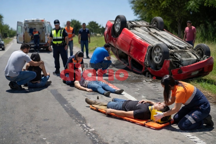 Violento vuelco en Los Gómez: cinco personas resultaron heridas