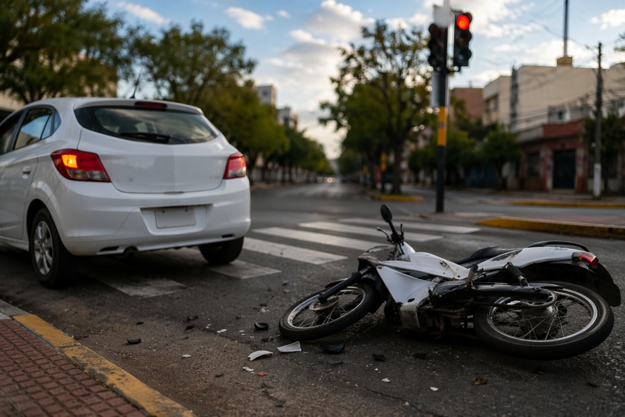 Choque en avenida Rivadavia: un motociclista resultó herido tras impactar contra un auto